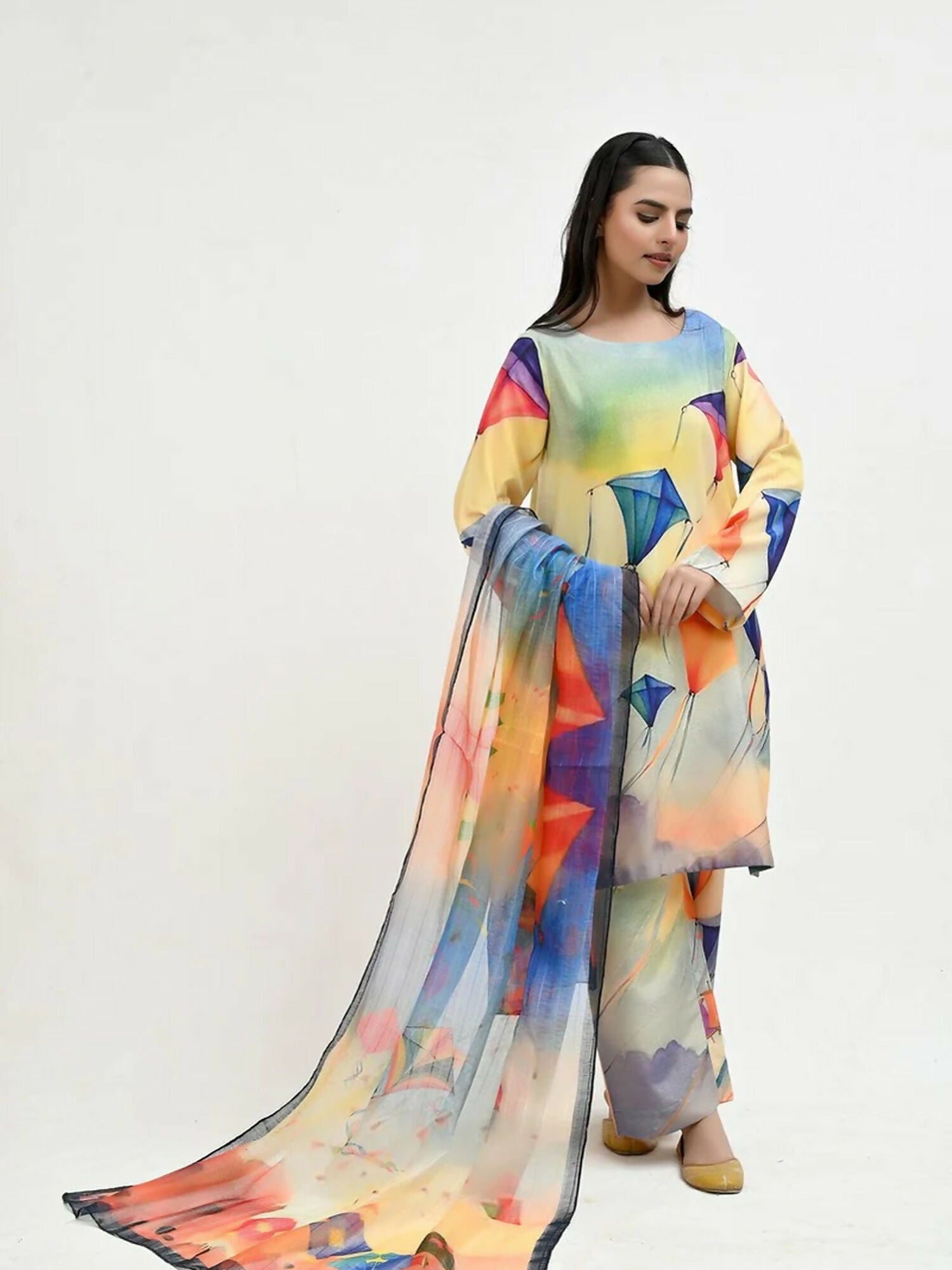 Imran Aftab Basant Mela Raw Silk Printed Stitched 3-Piece Suit-IARP 08