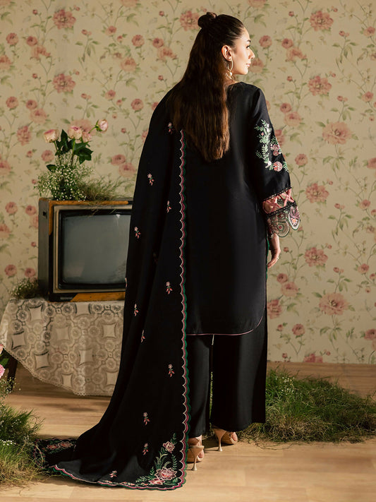 Mahnur Kaia Slub Linen Embroidered Stitched 3-Piece Suit-K- 14