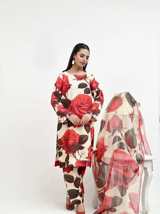 Imran Aftab Valentine's Day Raw Silk Printed Unstitched 3-Piece Suit-IAVD 07