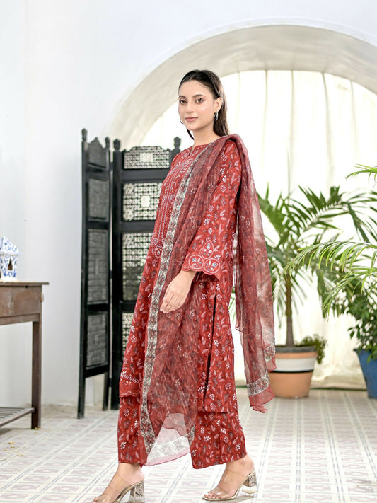MAK Fashion Lawn Embroidered Stitched 3-Piece Suit-Saibah
