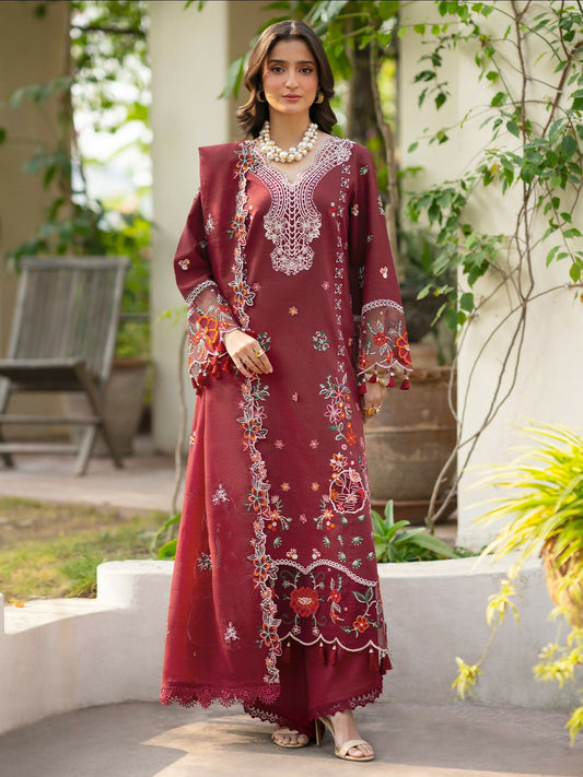 Mahnur Angan Lawn'26 Embroidered Unstitched 3-Piece Suit-AN-001