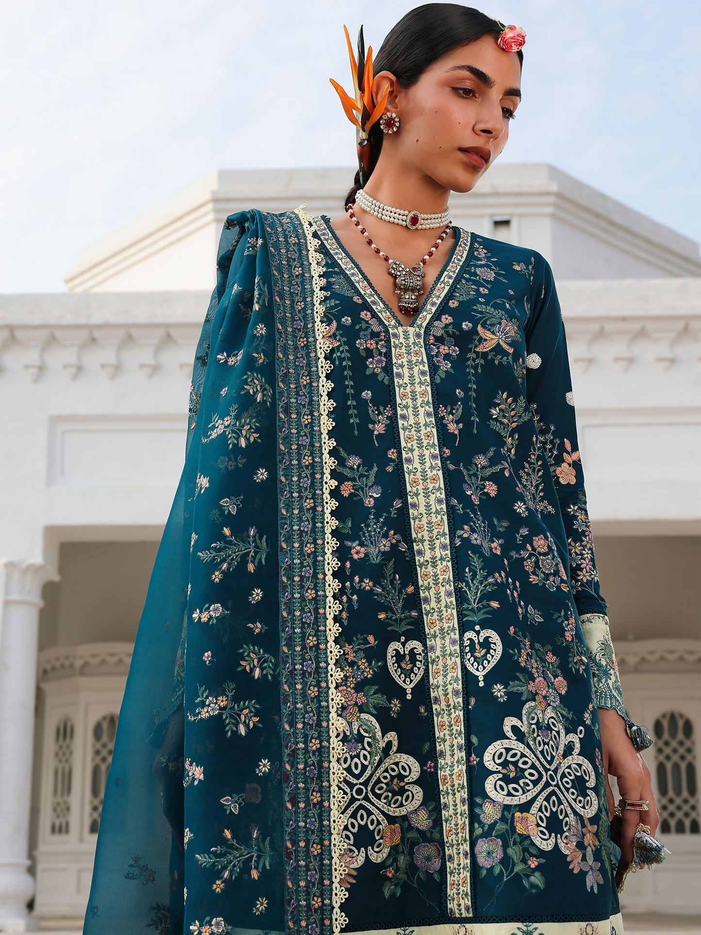 Hussain Rehar Luxury Lawn'26 Eid Edit Embroidered Unstitched 3-Piece Suit-Azraq