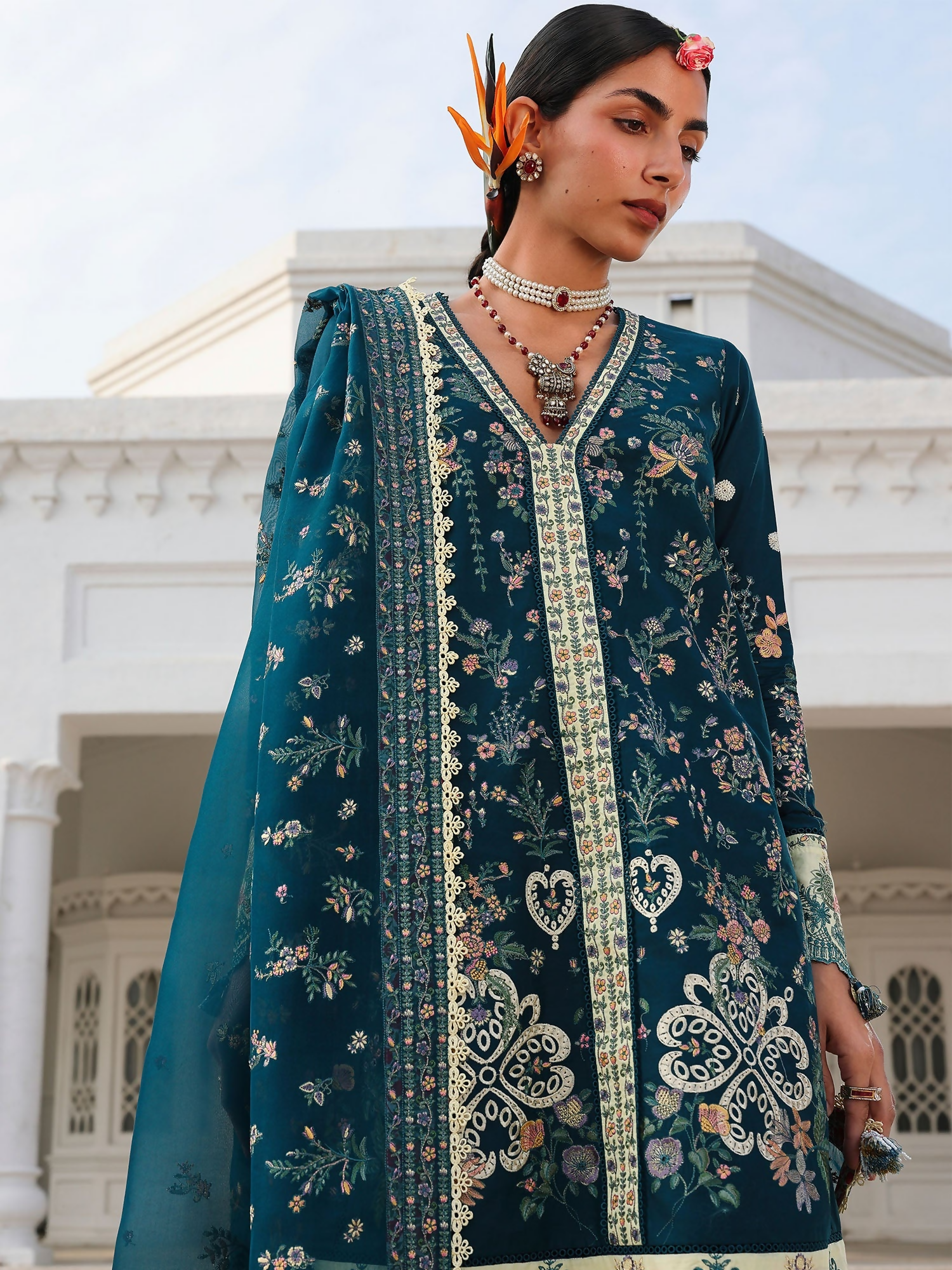 Hussain Rehar Luxury Lawn'26 Eid Edit Embroidered Unstitched 3-Piece Suit-Azraq