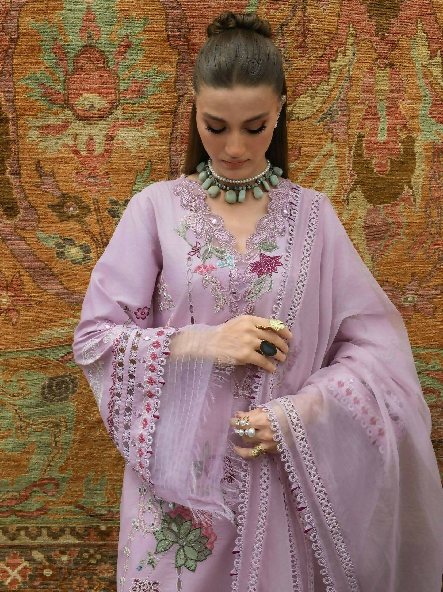 Crimson Tasawar Lawn Embroidered Unstitched 3-Piece Suit-Mirror Garden-D3B