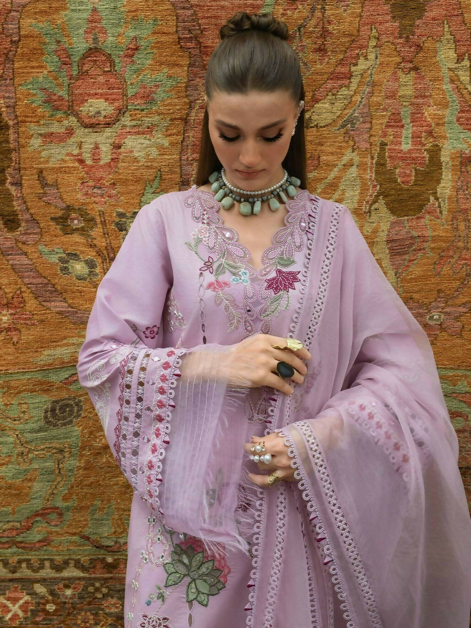 Crimson Tasawar Lawn Embroidered Unstitched 3-Piece Suit-Mirror Garden-D3B