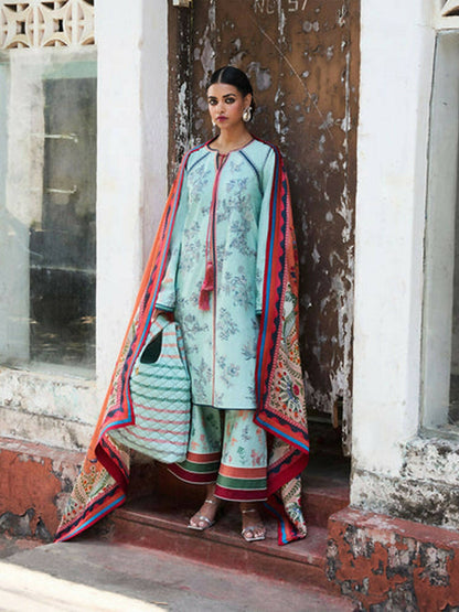 Jugnu by Hussain Rehar SS'25 Cotton Embroidered Unstitched 3-Piece Suit-Neelum