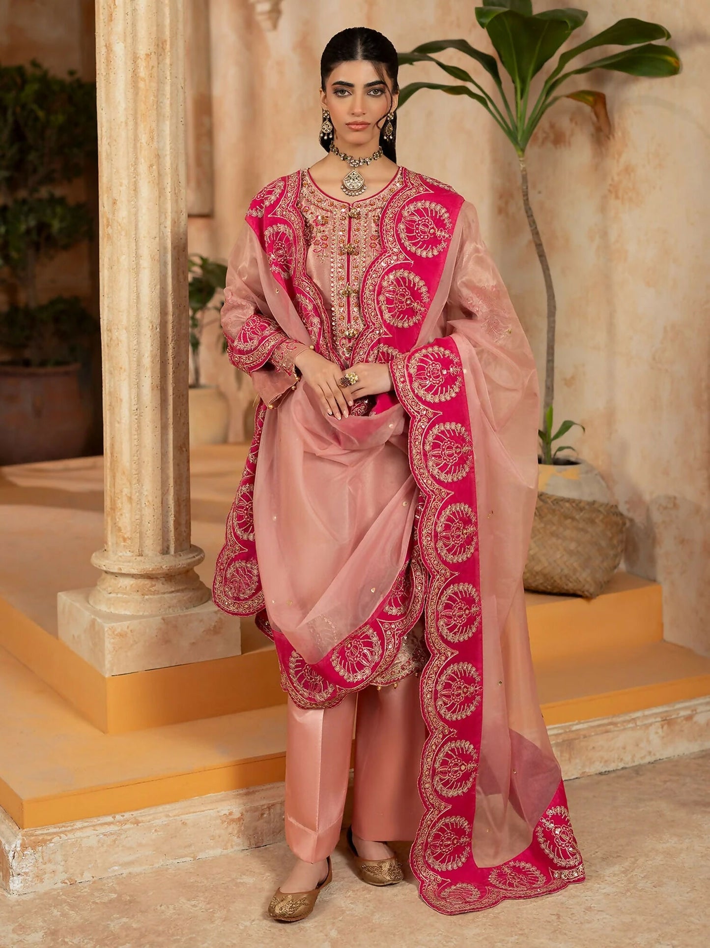 Shurooq Kanpur 1912 Tissue Embellished Stitched 3-Piece Suit-Sukhan