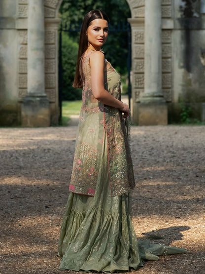 Shiza Hassan Lillian Wedding Formals Organza Embroidered Stitched 3-Piece Suit-Sahar