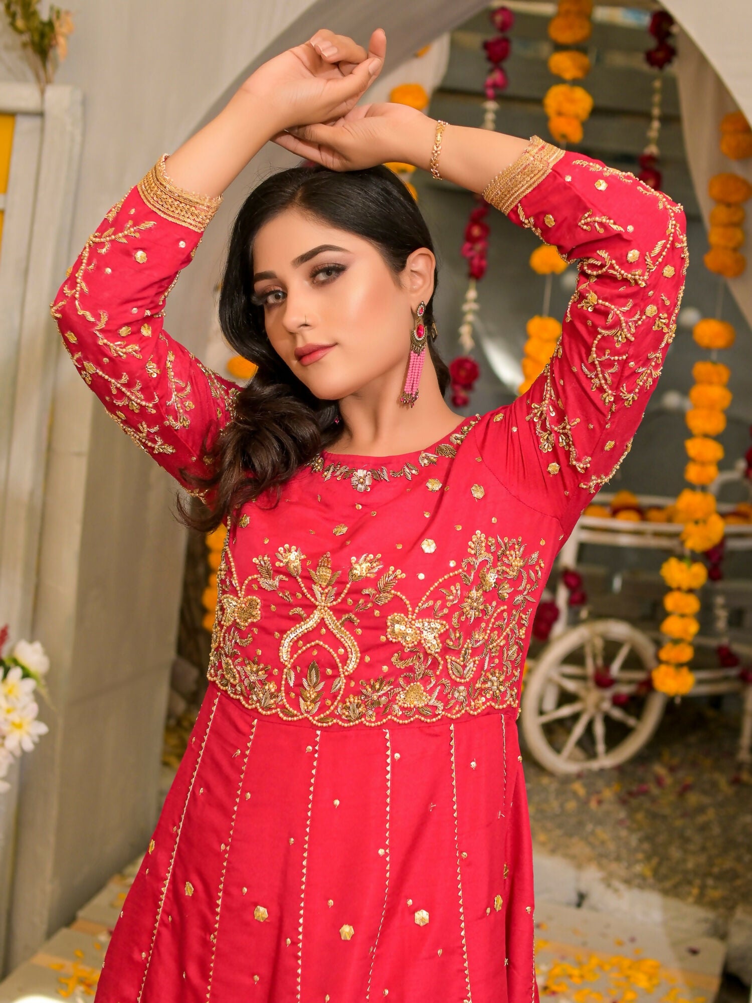 Ruby's Couture Poshak Silk Embellished Stitched 3-Piece Suit-Pari