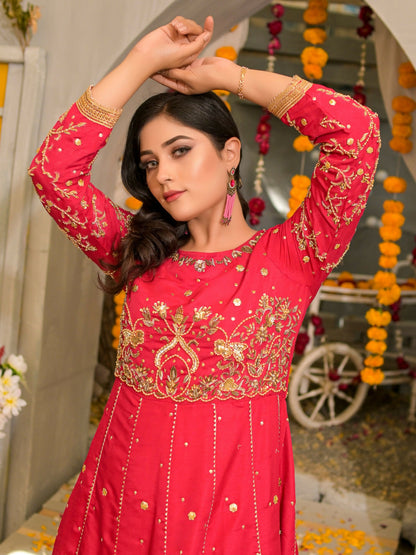 Ruby's Couture Poshak Silk Embellished Stitched 3-Piece Suit-Pari