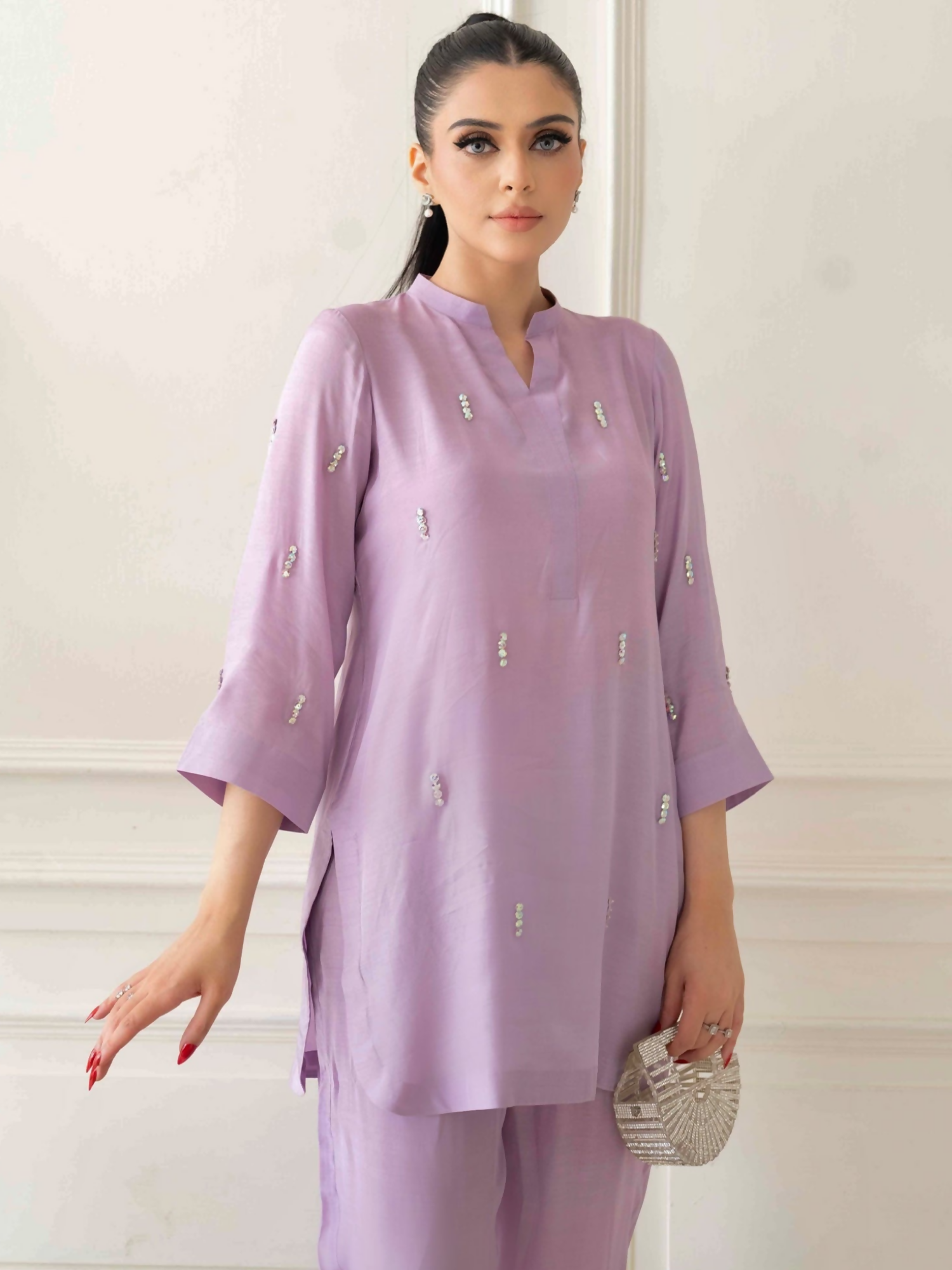 Allure By IH Co-Ord Drop 1 Thai Silk Embellished Co-Ord Set-Orchid