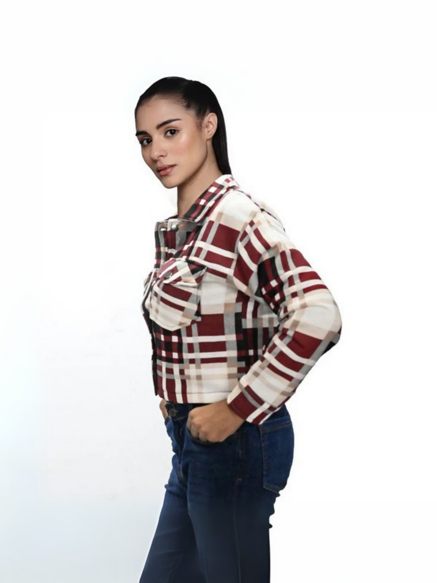 Funky's Women Cropped Plaid Checked Trendy Jacket-14688