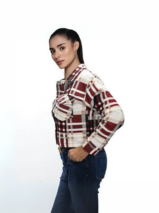 Funky's Women Cropped Plaid Checked Trendy Jacket-14688
