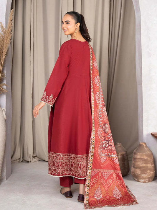 Panache Apparel Winter Basics Khaddar Embroidered Stitched 3-Piece Suit-Feathers