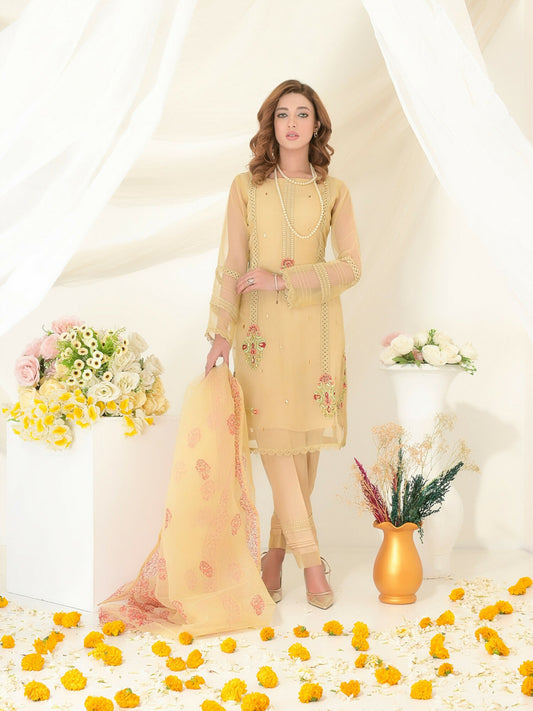 Ruby's Couture Gul-Bahar Organza Embroidered Stitched 3-Piece Suit-Zawiya