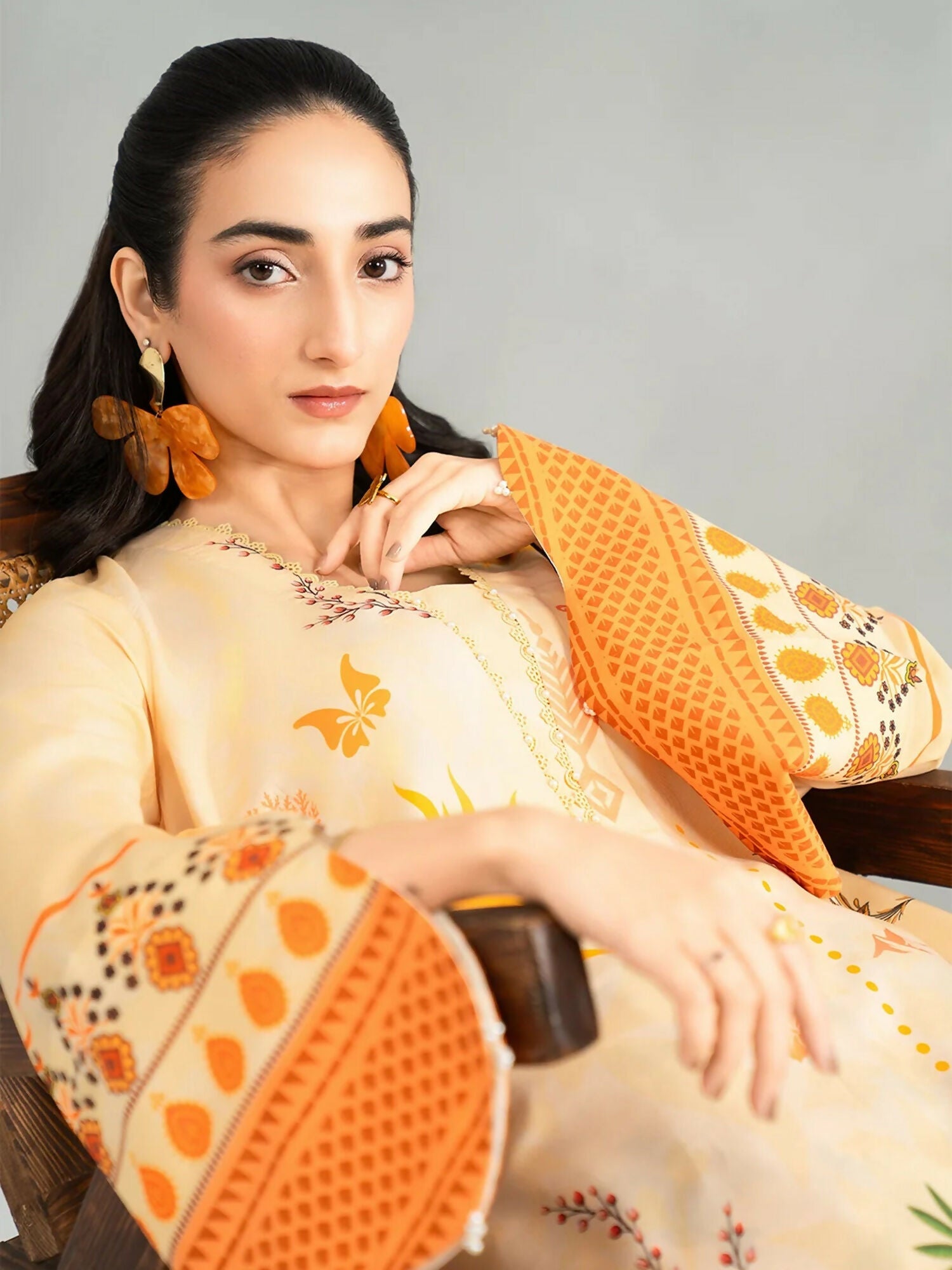 Panache Apparel Dear Summer Silk Lawn Printed Kaftan-Yellow Bloom