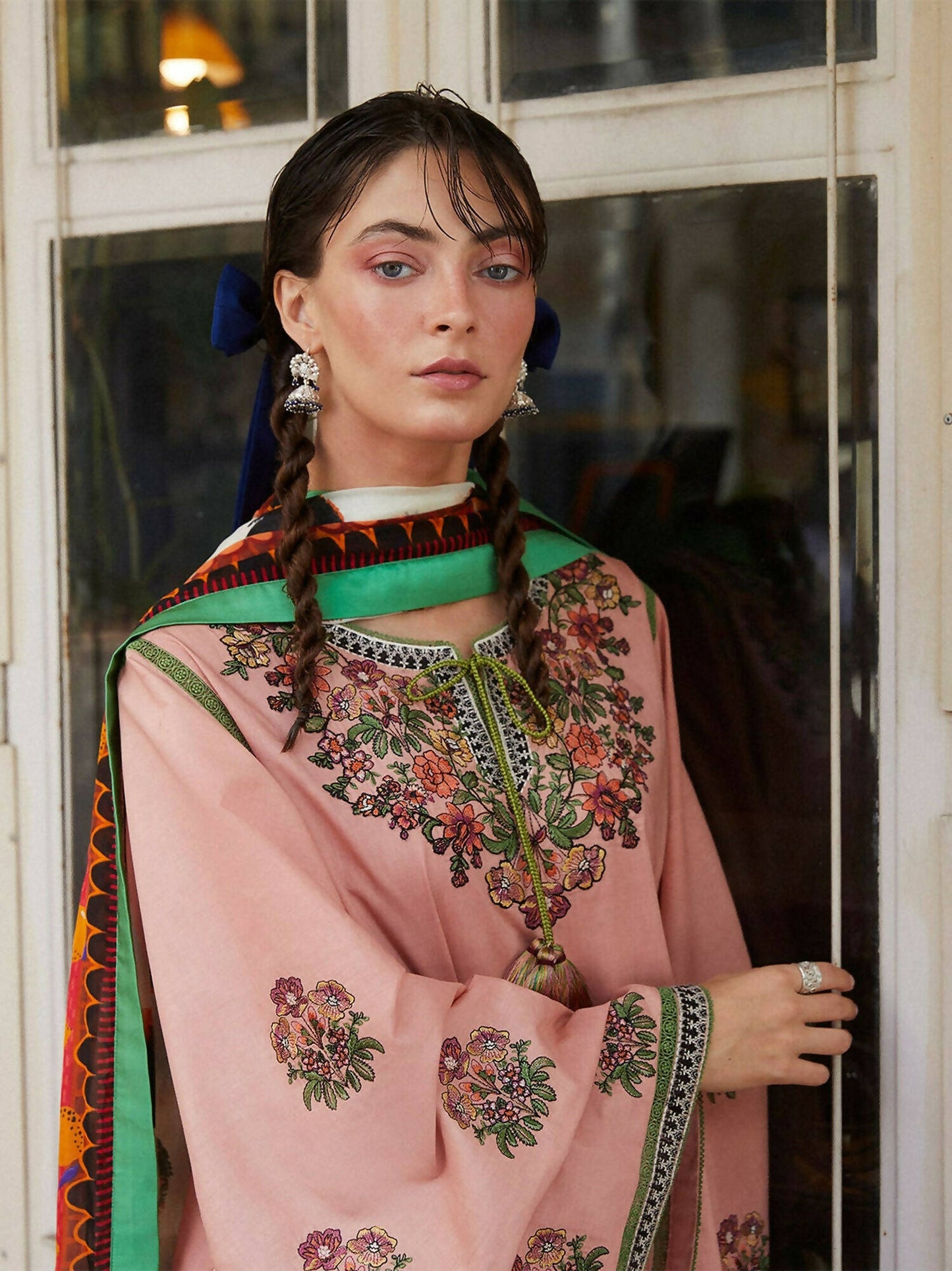 Jugnu by Hussain Rehar Womenswear SS/24 Edit II Cotton Embroidered 3-Piece Suit-Rosetta