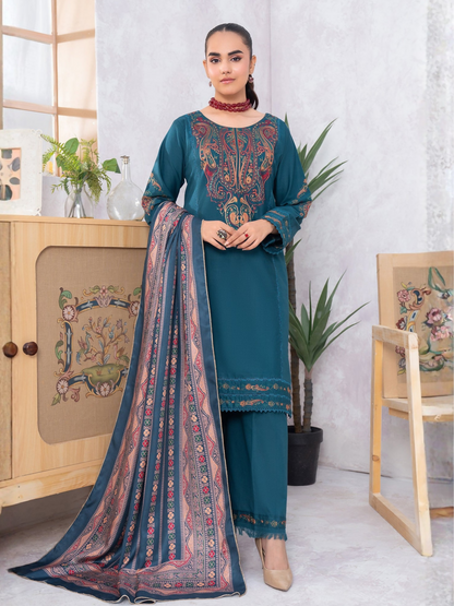 Panache Apparel Winter Basics Khaddar Embroidered Stitched 3-Piece Suit-Empress