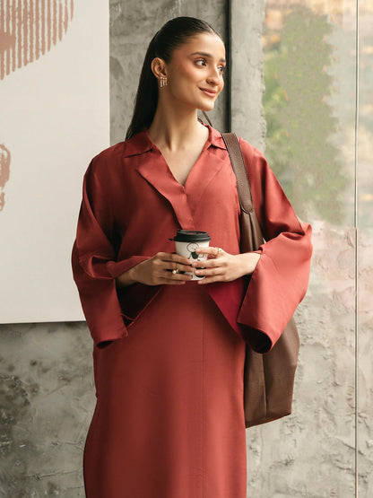 Mannat Clothing Suave Edit Raw Silk Co-Ord Set-Terracotta