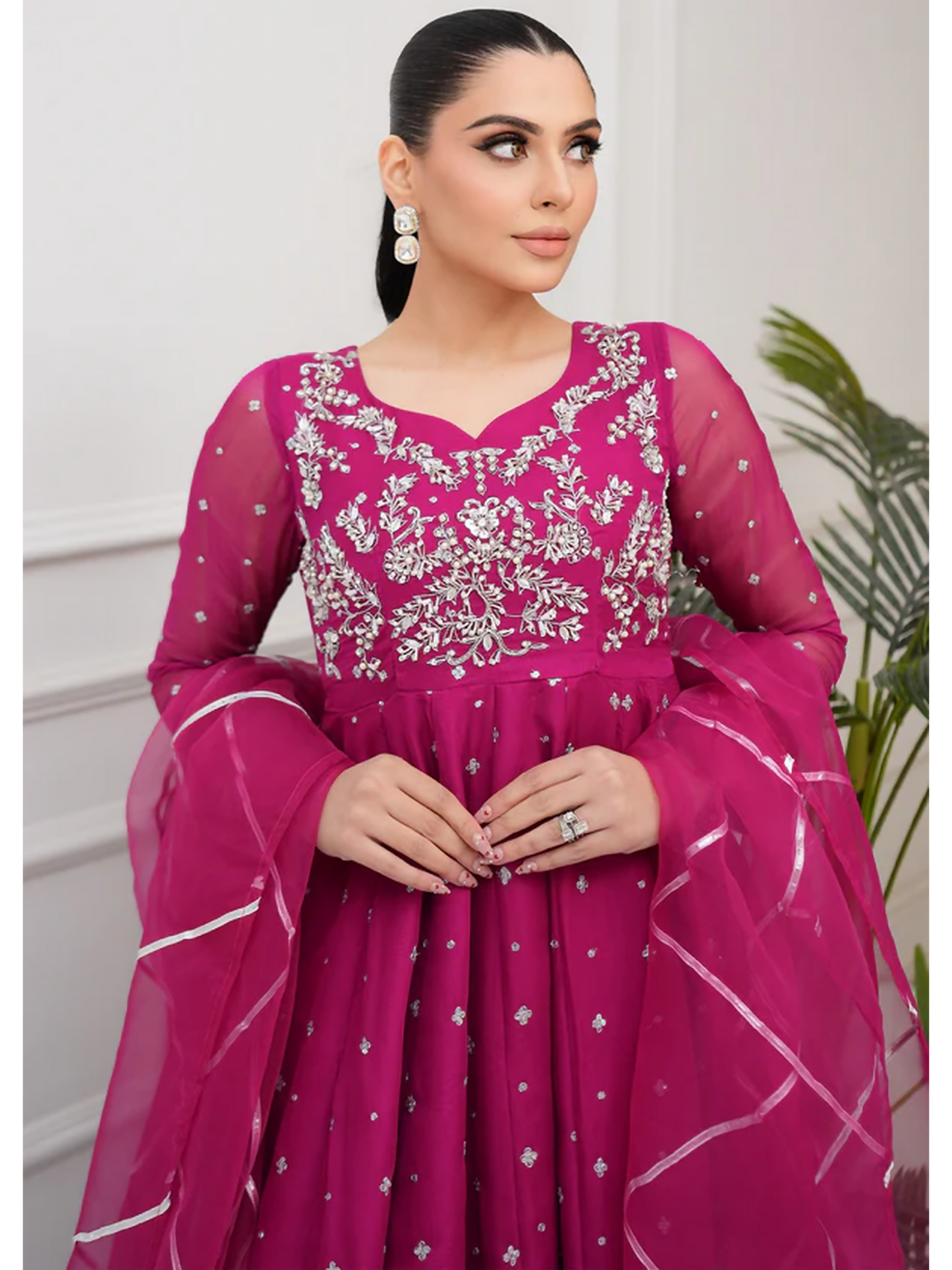 Allure By IH Lehr Chiffon Embroidered Lehenga-Very Berry