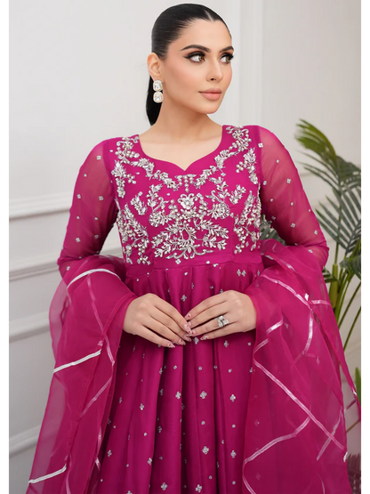 Allure By IH Lehr Chiffon Embroidered Lehenga-Very Berry