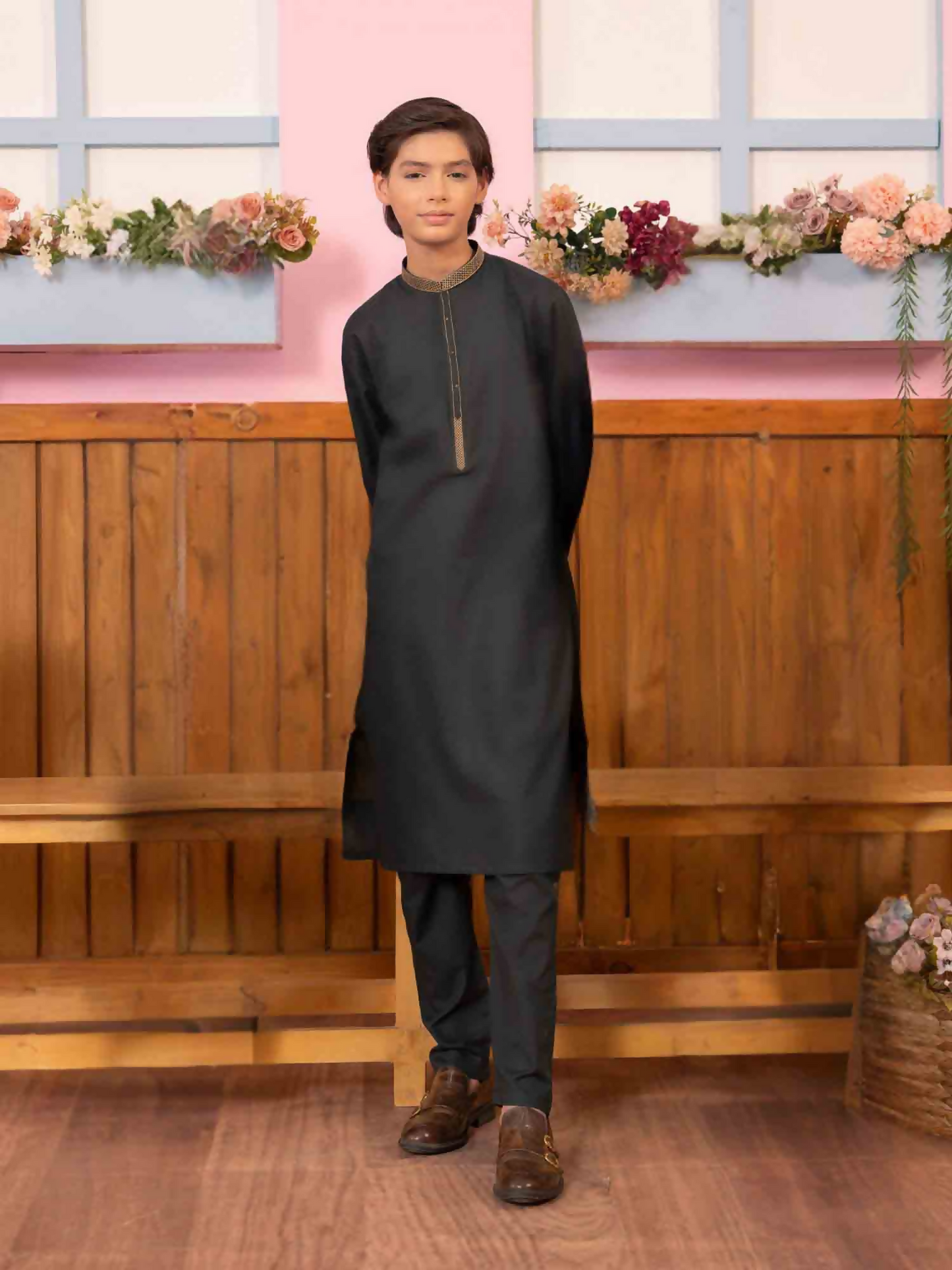 Velvour Boys Cotton Embroidered Stitched Kurta Trouser Suit-VB171-B