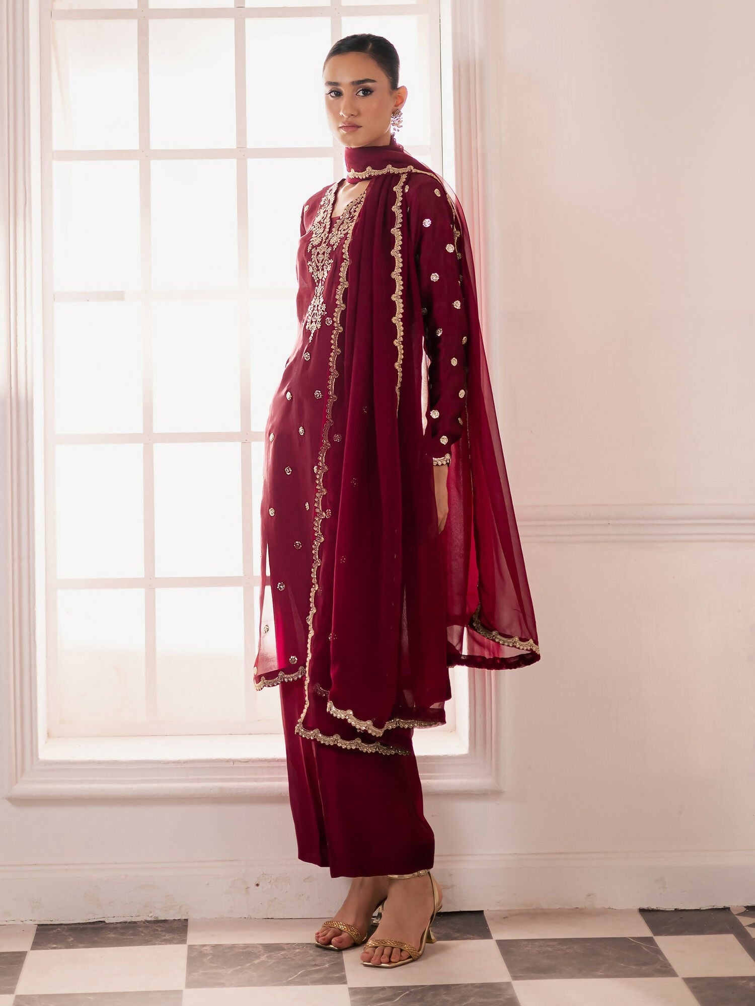 Allure By IH Be-My-Guest Thai Silk Embroidered Stitched 3-Piece Suit-Burberry