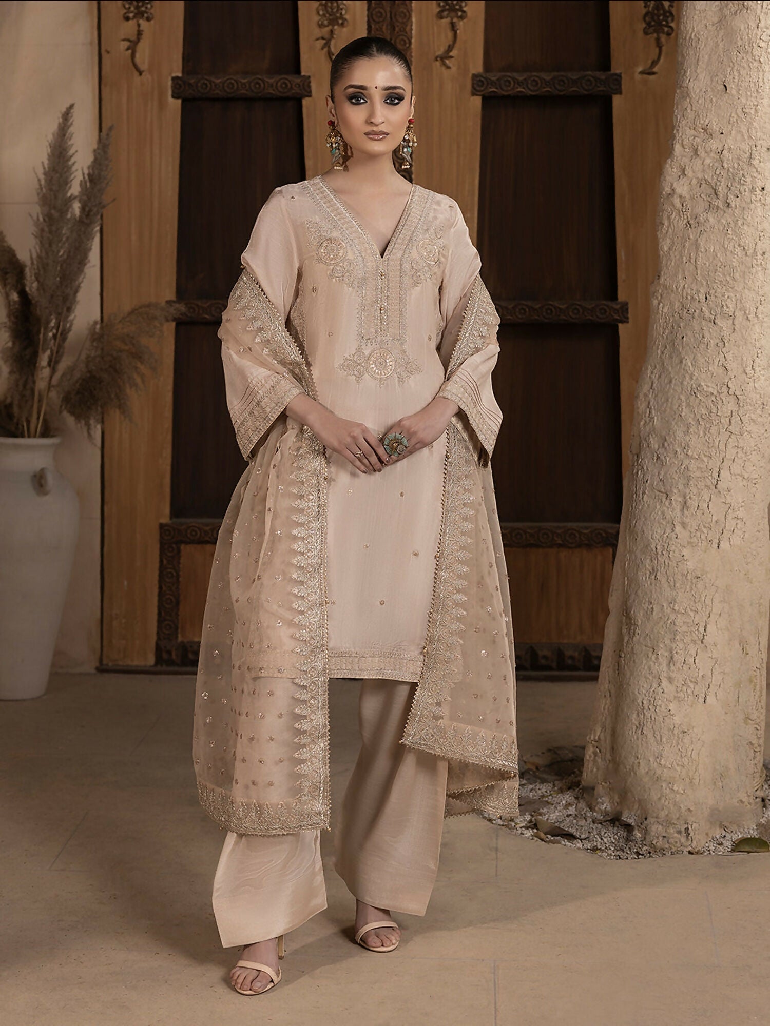 Hemstitch Raw Silk Embroidered Stitched 3-Piece Suit-Janan