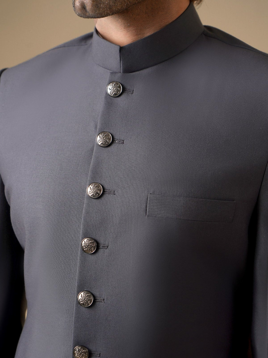 Gem Garments Janaan Jacquard Sherwani-Emience Grey