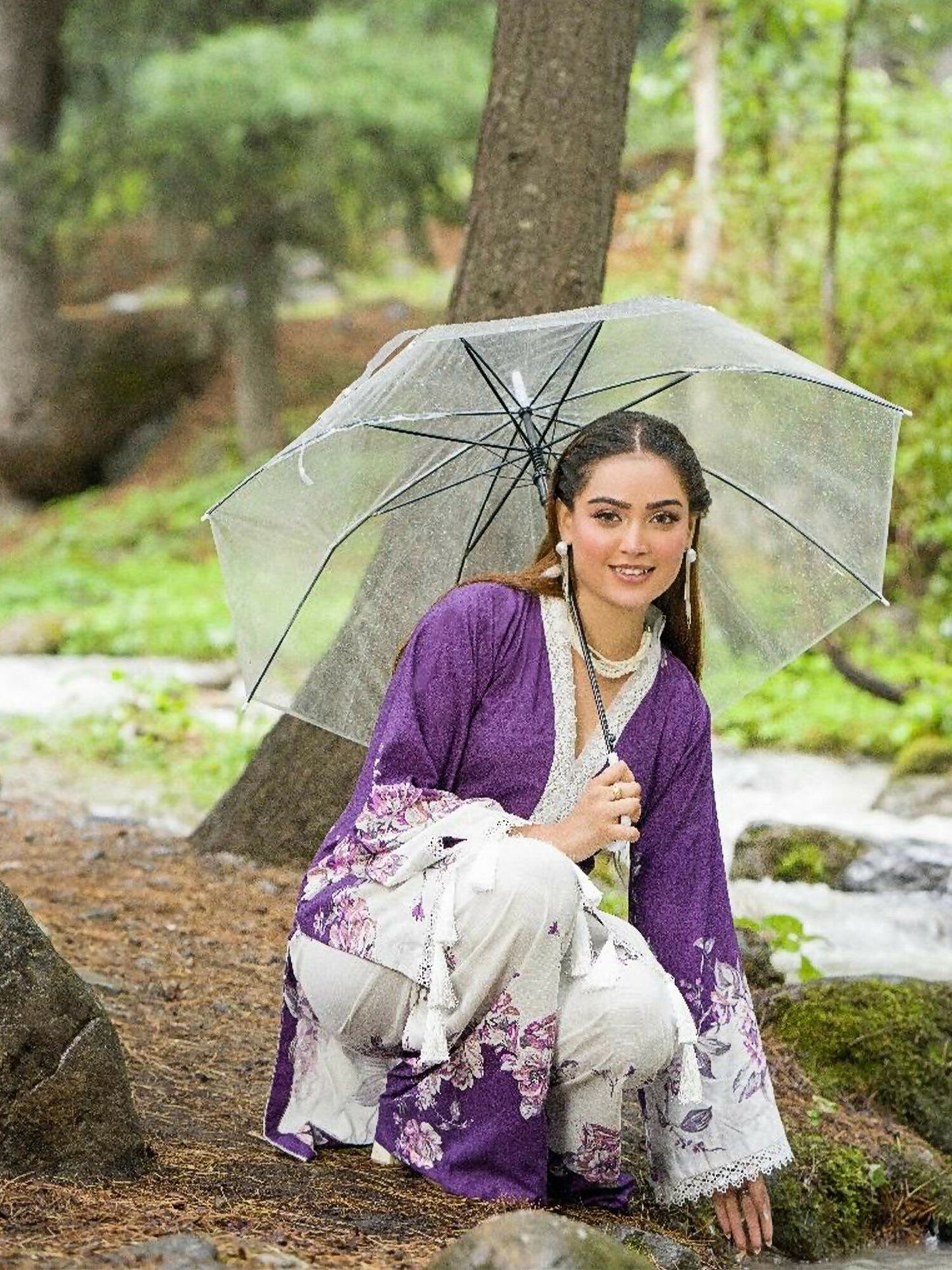 HU Studios Doriya Linen Printed Stitched 2-Piece Suit-Lavender Charm
