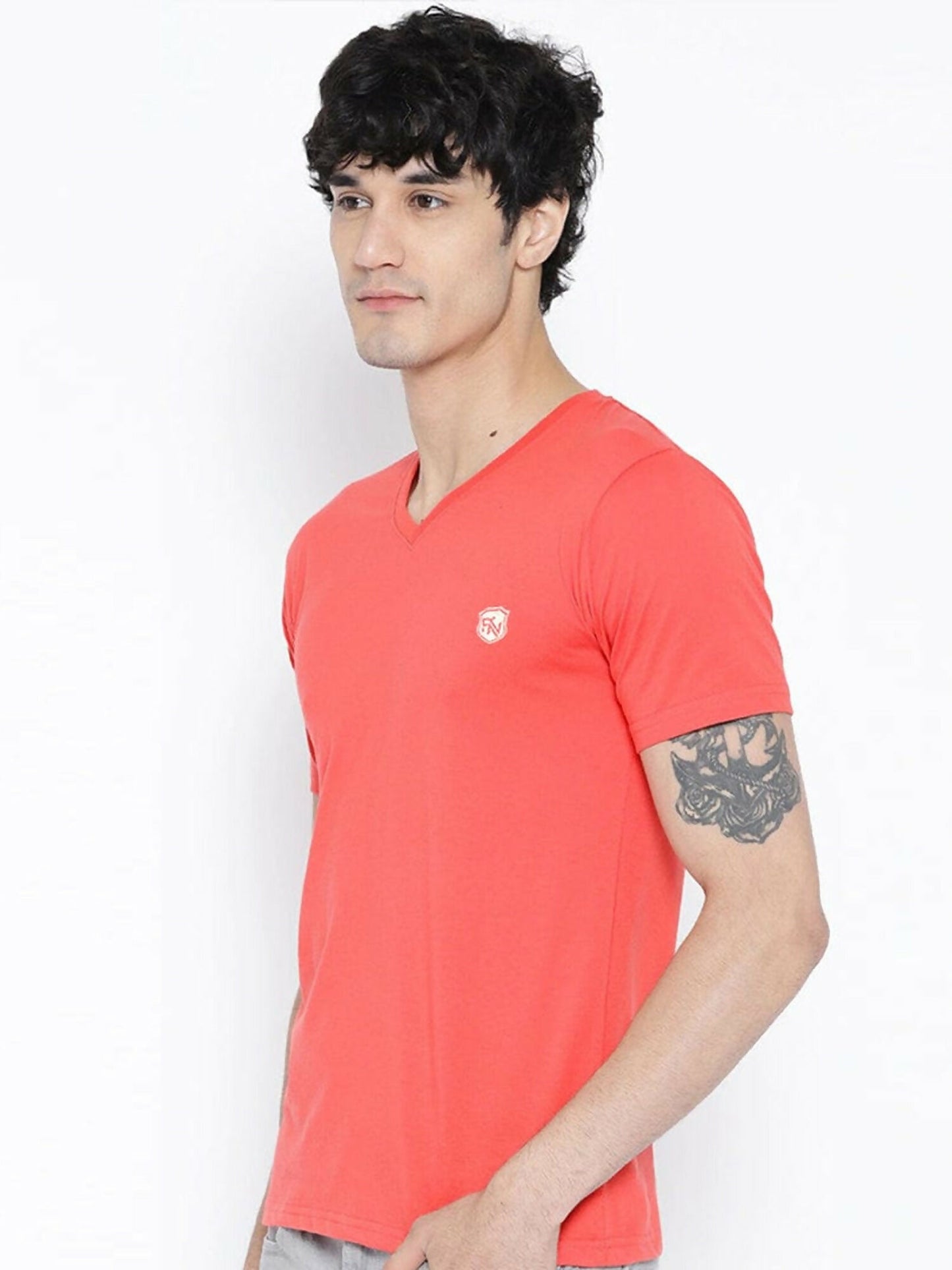 Funkys high density logo stellar V neck cotton tee-12464