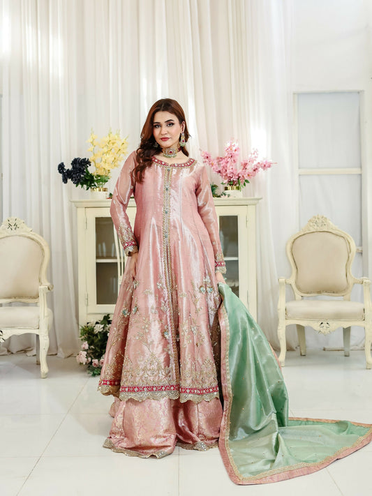 Farooq Hameed Studio Wedding Festive'25 Laama Tissue Net Embroidered Stitched 3-Piece Suit-Ashal