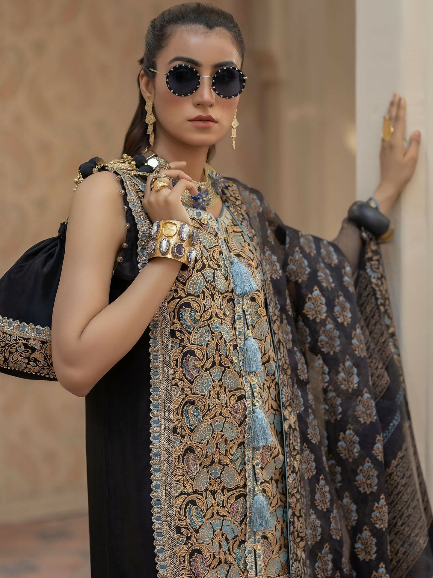 Shiza Hassan Chap Tilak Formals Pure Tusser Silk Embroidered Stitched 2-Piece Suit-Dhalia