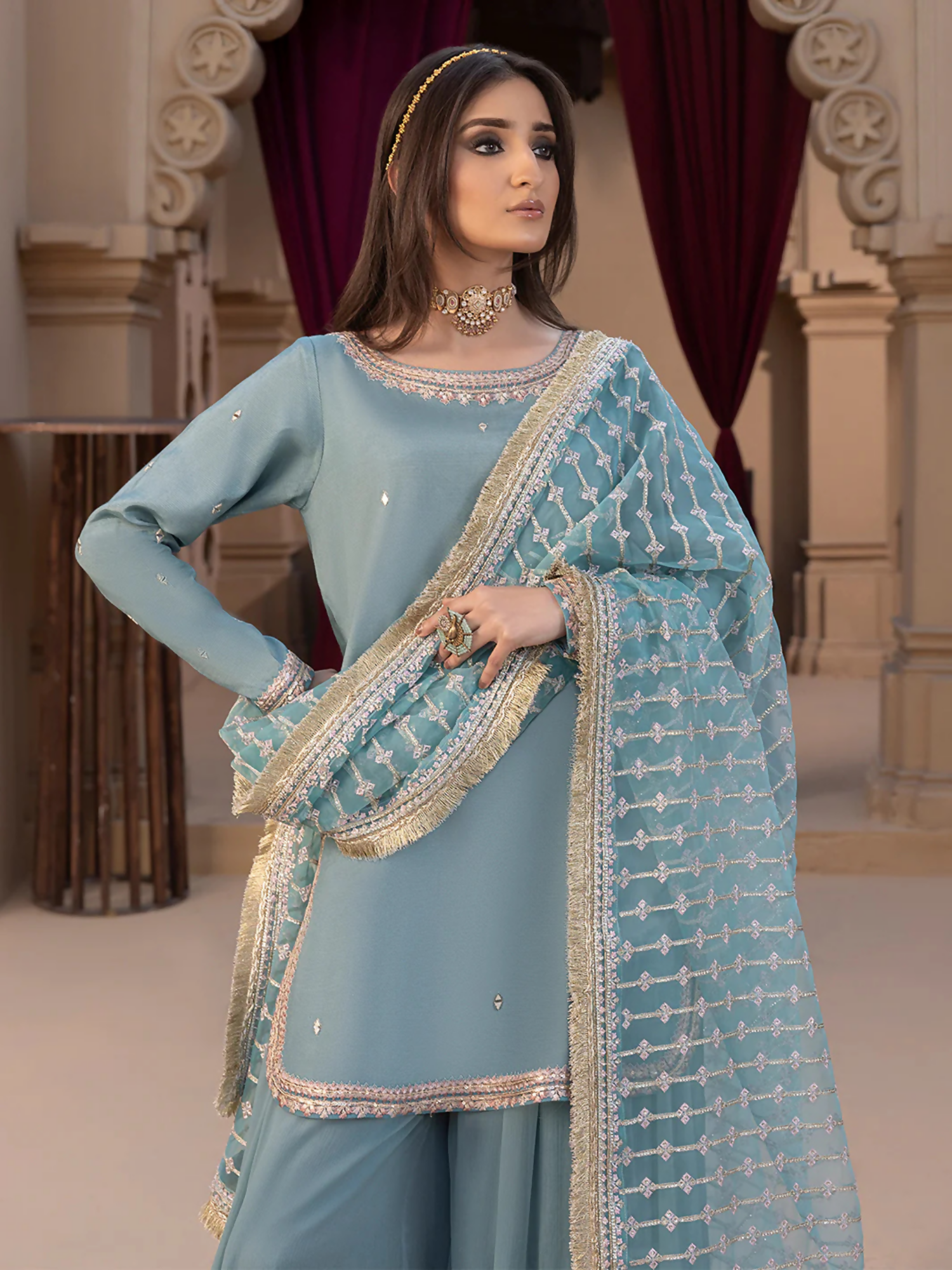 Hemstitch Raw Silk Embroidered Stitched Gharara-Layla