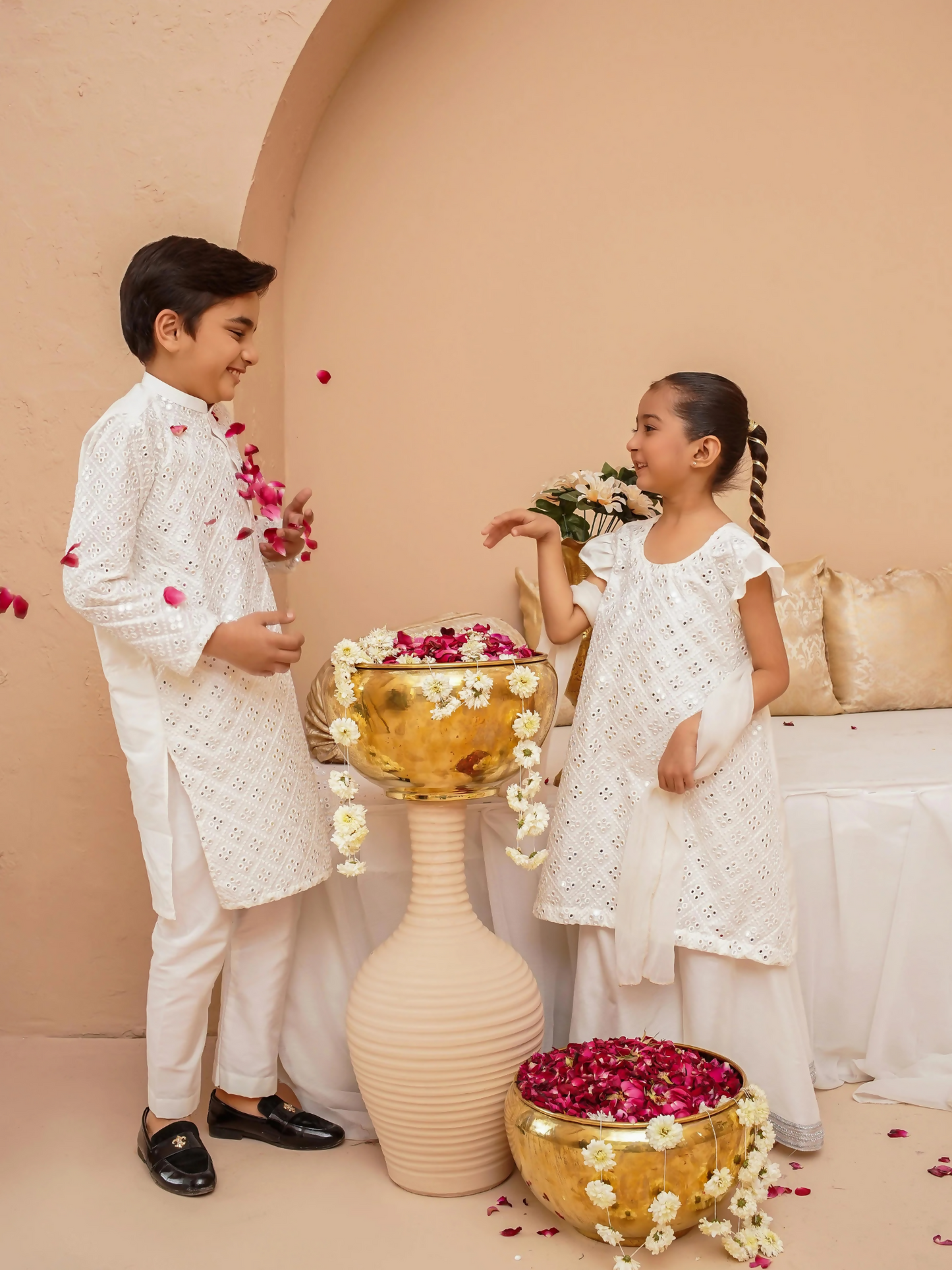 Kidoz Kloset Rang Rasiya Cotton Silk Embroidered Kurta Pajama-Silver Whisper-Boy