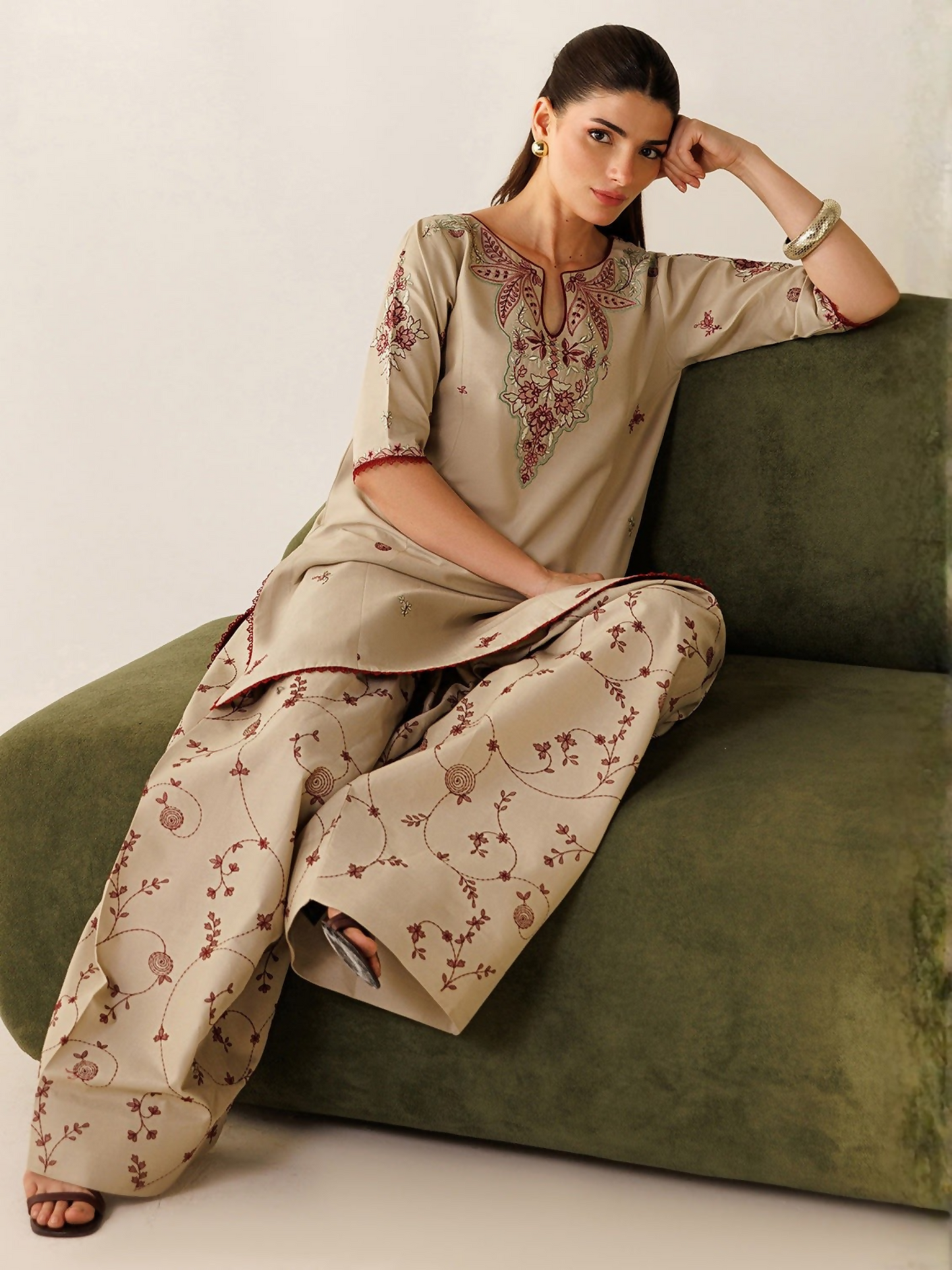 Panache Apparel Mistfall Vol II Cotton Embroidered Stitched Suit-Liora