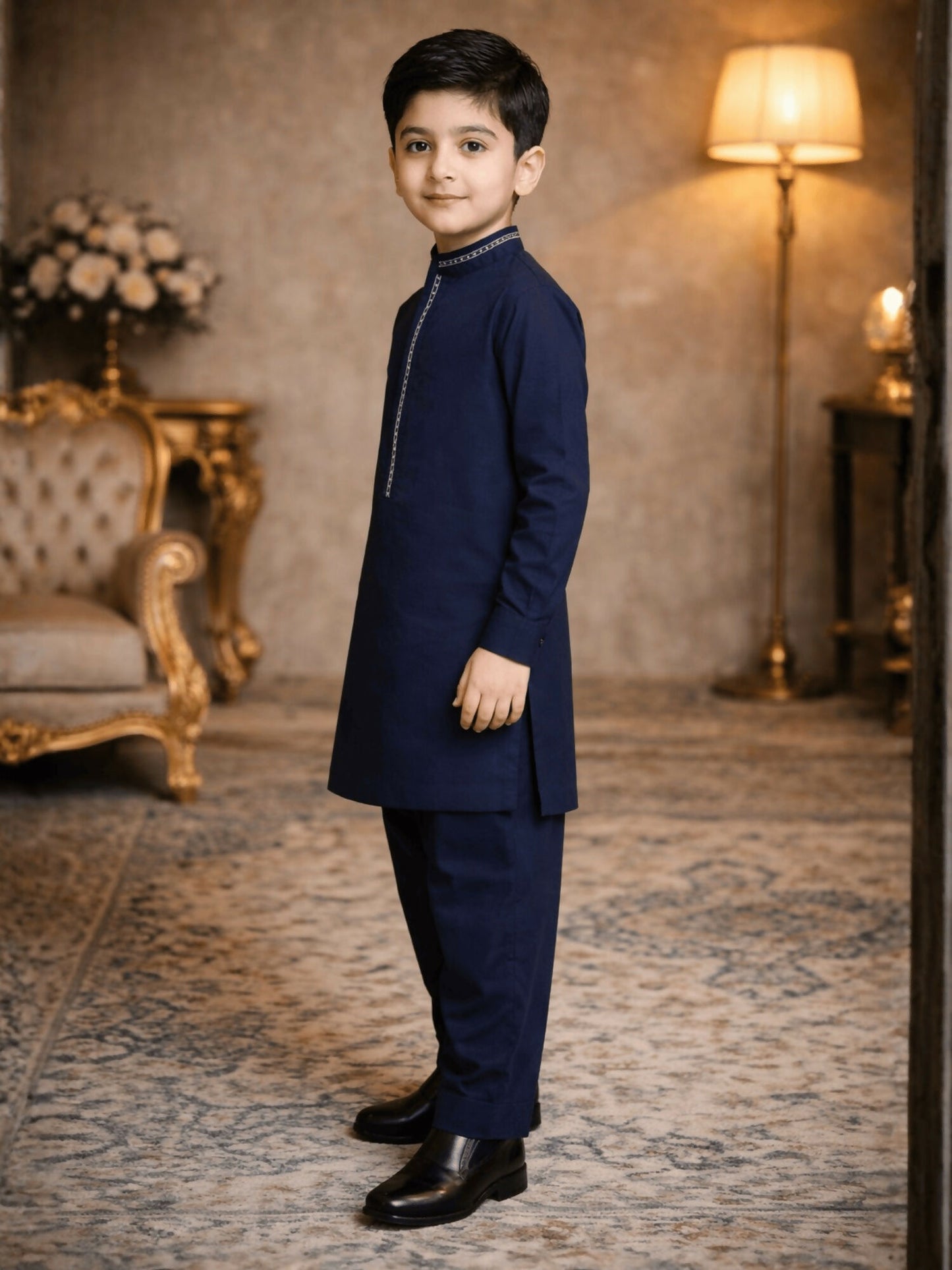 Velvour Boys Cotton Embroidered Stitched Shalwar Kameez-VB214-A