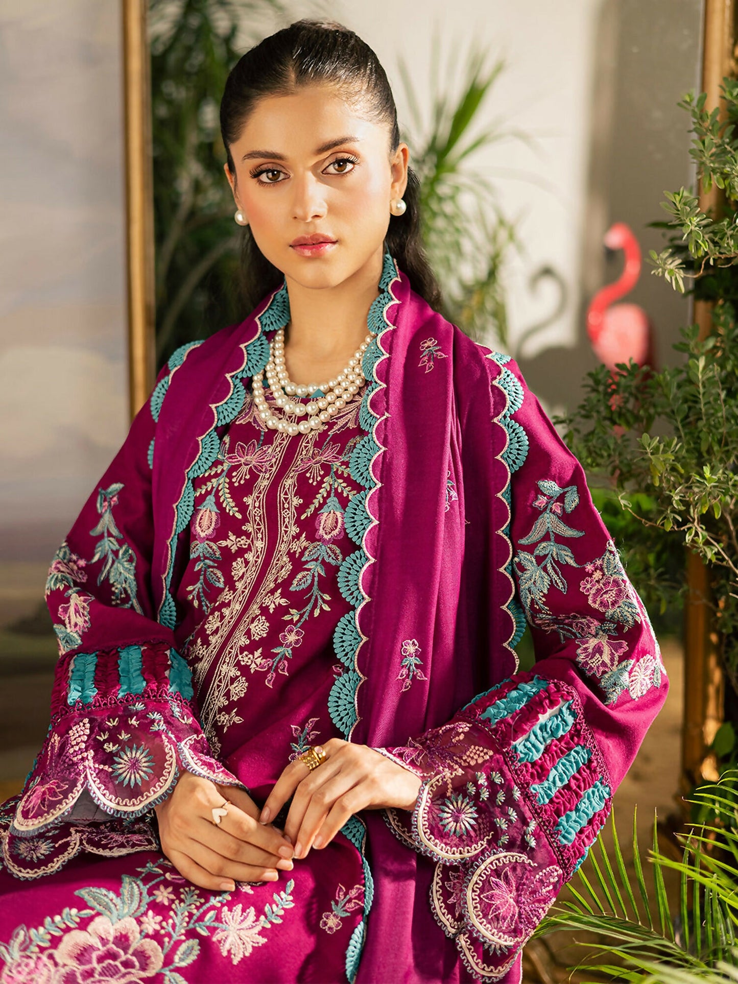 Mahnur Kaia Slub Linen Embroidered Stitched 3-Piece Suit-K- 09