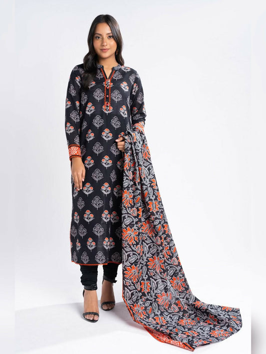 Alkaram Studio Khaddar Printed Unstitched 3-Piece Suit-FW-14.1-24-Black