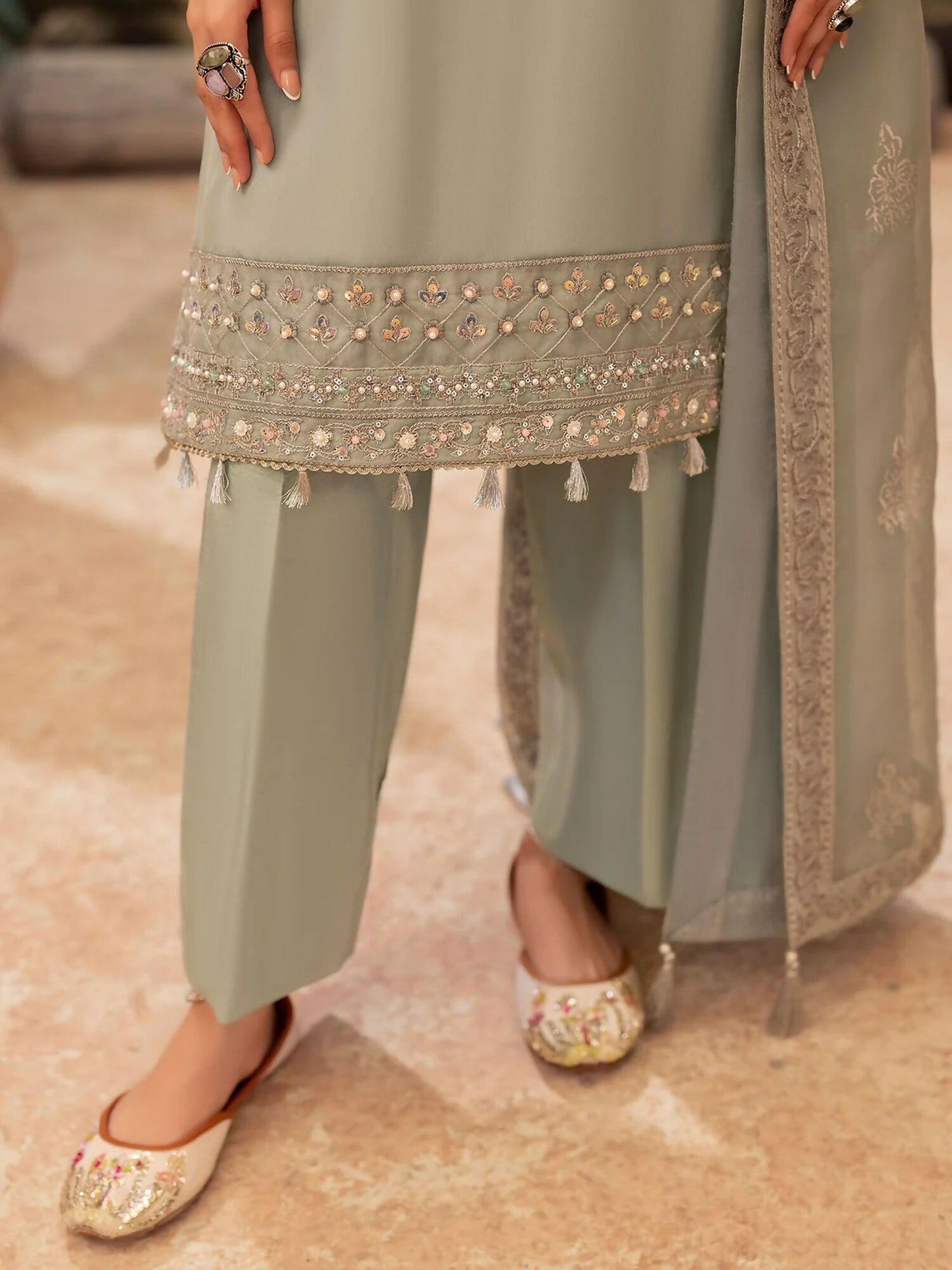 Shurooq Kanpur 1912 Organza Embellished Stitched 3-Piece Suit-Chandni Chowk