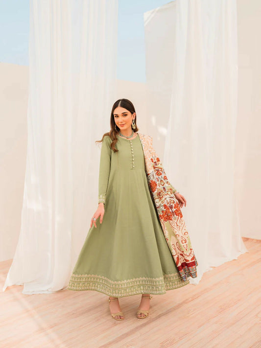 Mint Green Panache Apparel Winter Basics Khaddar Embroidered Stitched 3-Piece Suit-Cameo