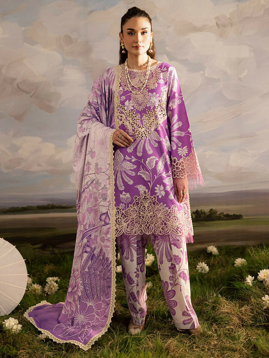 Mahnur Kaia Slub Linen Embroidered Stitched 3-Piece Suit-K- 10