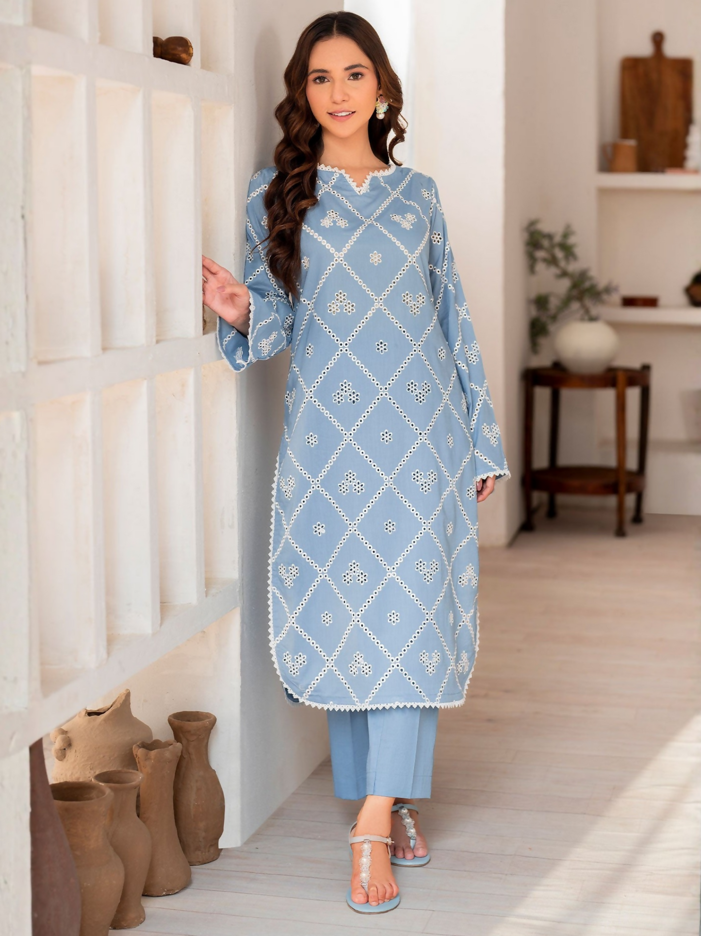 Panache Apparel Lawn Embroidered Stitched 3-Piece Suit-Vivid