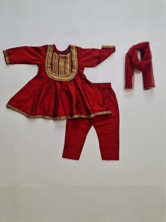 Kidoz Kloset Cotton Silk Stitched 3-Piece Suit-Cherry Berry