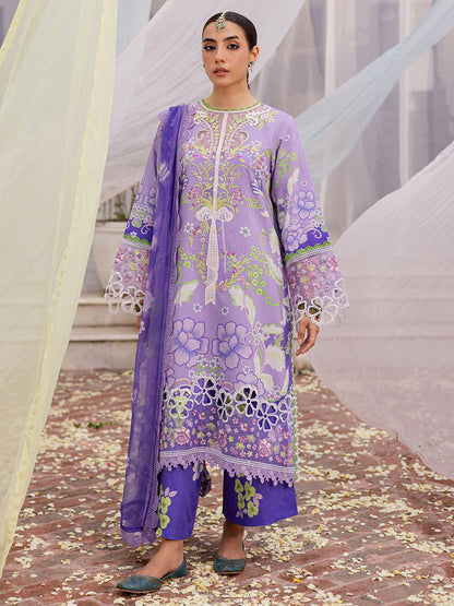 Mahnur Gulzar Viscose Collection – Unstitched 3-Piece Suit with Viscose Printed Shirt, Organza Embroidered Neckline and Border, Printed Chiffon Dupatta, and Printed Trouser