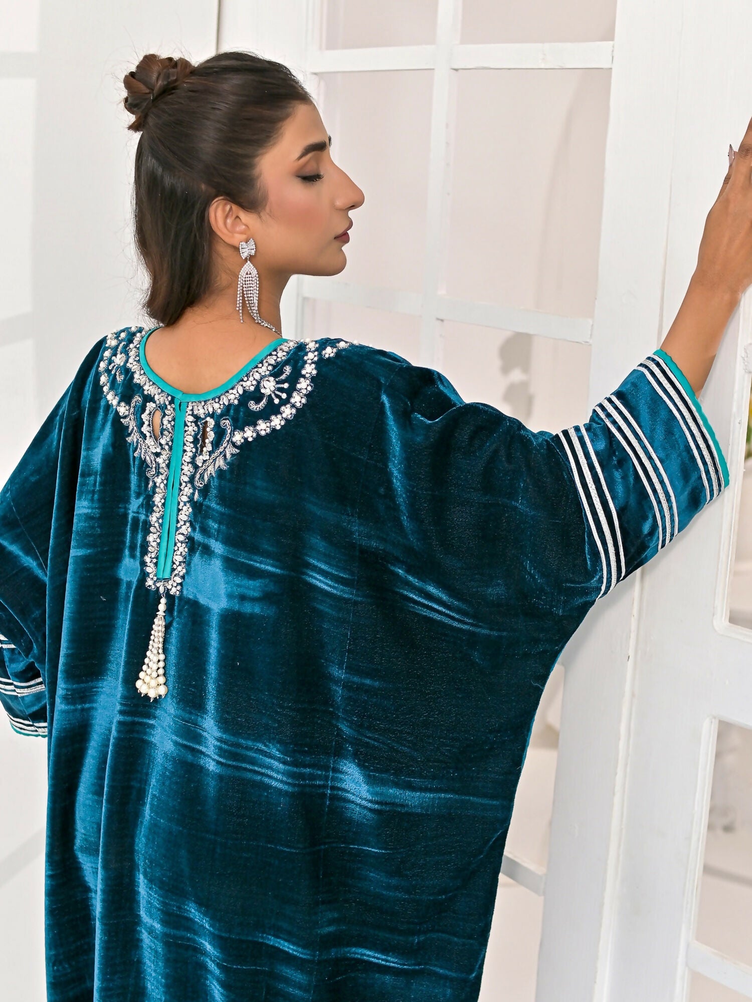 Farooq Hameed Studio Velvet Embroidered Kaftan Set-Zoi