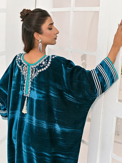 Farooq Hameed Studio Velvet Embroidered Kaftan Set-Zoi