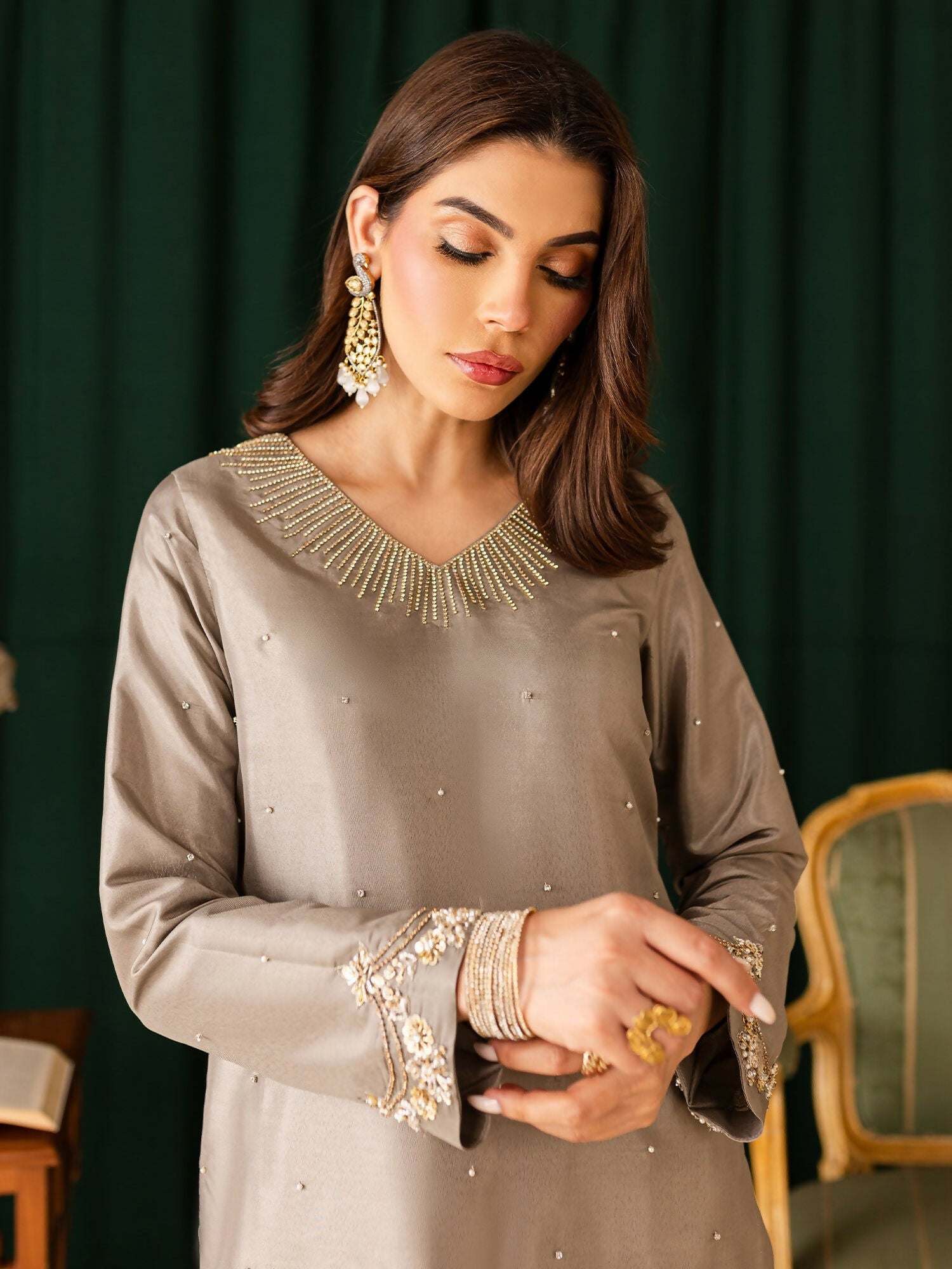 Allure By IH Raw Silk Embellished Stitched 3-Piece Suit-Sanaz