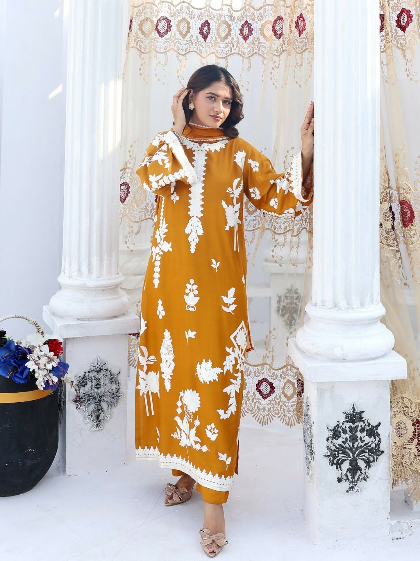 RB Pret & Couture Linen Embroidered Stitched 3-Piece Suit-02