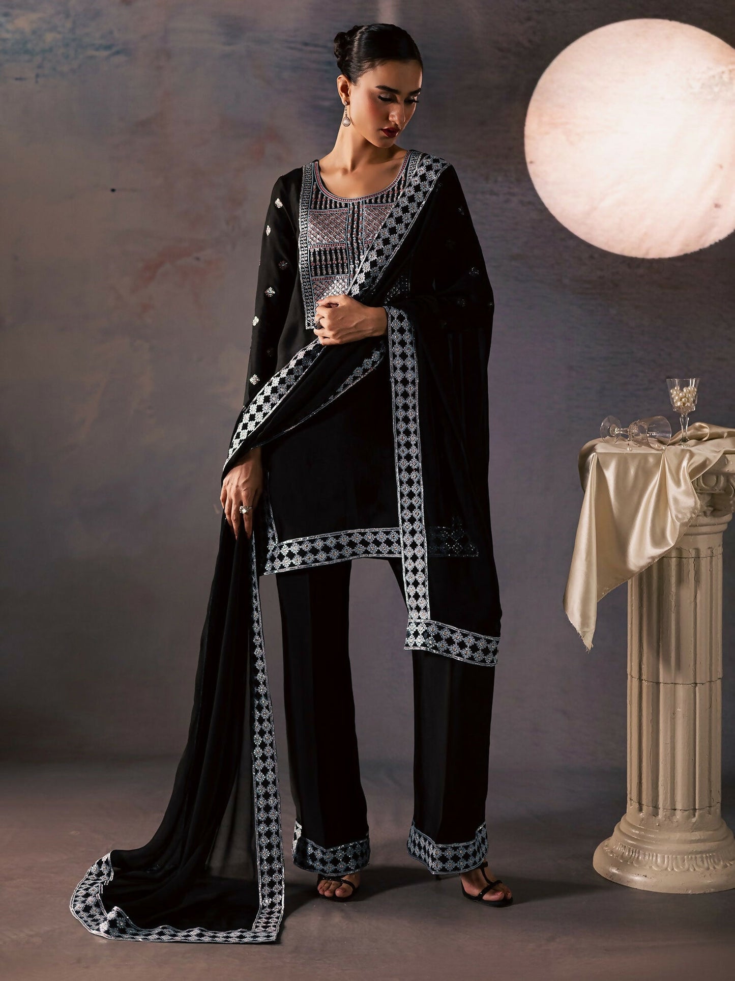 Allure By IH Be-My-Guest Thai Silk Embroidered Stitched 3-Piece Suit-Candy